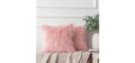 Ashler Pack of 2 Decorative Luxury Style Pink Faux Fur Throw Pillow Case Cushion Cover 18 x 18 Inches 45 x 45 cm