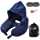 Neck Pillow Inflatable Travel Pillow Comfortably Supports The Head, Neck and Chin, Airplane Pillow with Soft Velour Cover, Hat, Portable Drawstring Bag, 3D Eye Mask and Earplugs (Blue)