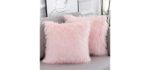 WLNUI Set of 2 Christmas Decorative Pink Fluffy Pillow Covers New Luxury Series Merino Style Blush Faux Fur Throw Pillow Covers Square Fuzzy Cushion Case 18x18 Inch