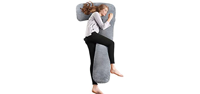 AngQi Full Body Pregnancy Pillow, Maternity Pillow for Pregnant Women and Side Sleepers, L Shaped Body Pillow with Removable Velvet Cover