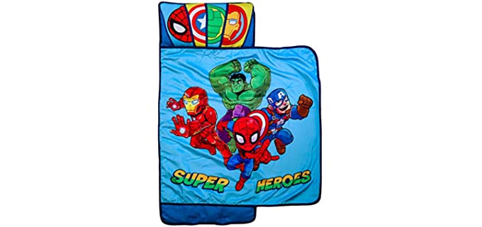 Marvel Super Hero Adventures Hero Time Nap Mat - Built-in Pillow and Blanket Featuring The Avengers - Super Soft Microfiber Kids'/Toddler/Children's Bedding, Age 3-5 (Official Marvel Product)