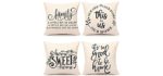 4TH Emotion Farmhouse Decoration Pillow Covers 18x18 Set of 4 Family Saying This is us Our Home Cushion Case for Sofa Couch Linen Porch Decor