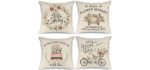 AENEY Spring Pillow Covers 18x18 Set of 4 Farmhouse Spring Decor Spring Decorations for Home Welcome Hello Spring Wreath Flowers Truck Bicycle Spring Pillows Decorative Spring Throw Pillows A333-18
