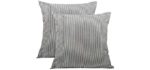 Black White Farmhouse Striped Throw Pillow Covers Decorative Polyester Linen Ticking Soft Cushion for Couch, Living Room, Bedroom, Sofas Home Decor Pillowcase 18x18 Inch (18”x18” Pack of 2)