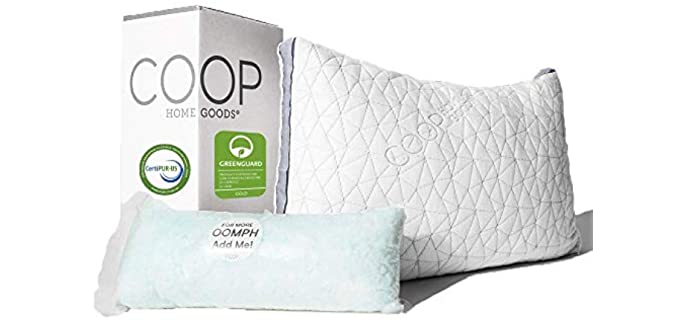 Coop Home Goods - Eden Shredded Memory Foam Pillow with Cooling Zippered Cover and Adjustable Hypoallergenic Gel Infused Memory Foam Fill - King