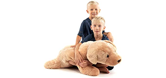 Extra Large Stuffed Dog Hugging Toy-Giant Sleeping Plush Body Pillow for Kids, Adults-Ideal for Bedroom Bed, Valentine’s Day Gift- 35 by 15 Inches Big, Brown, Fluffy and Soft-For Boys, Girls