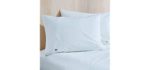Lacoste 100% Cotton Percale Pillowcase Pair, Solid, White, King