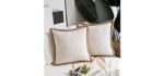 Phantoscope Pack of 2 Farmhouse Decorative Throw Pillow Covers Burlap Linen Trimmed Tailored Edges Off White 18 x 18 inches, 45 x 45 cm