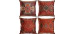 Emvency Set of 4 Throw Pillow Covers Tribal Abstract Bright Red and Yellow Vintage Persian Carpet Pattern Decorative Pillow Cases Home Decor Standard Square 18x18 Inches Floral Pillowcases