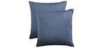 Wake In Cloud - Pack of 2 Cushion Covers, 100% Washed Cotton Throw Cases, Denim Blue Yarn Dyed Plain Solid Color Comfy Soft (Square, 18x18 Inches)