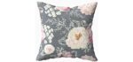 KIOAO Pillowcase Standard 16X16Inches Square for Cushion Home Decorative, Pink Peonies Gray Leaves The Black Background Pattern Romantic Garden Pillow Covers Printed Both Sides of Cotton,Pink Black
