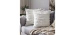 MIULEE Set of 2 Decorative Boho Throw Pillow Covers Linen Striped Jacquard Pattern Cushion Covers for Sofa Couch Living Room Bedroom 18x18 Inch Ivory White
