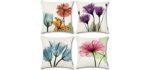 ONWAY Floral Throw Pillow Covers 18x18 Pink Flower Decorative Pillow Covers for Spring Decor, Set of 4