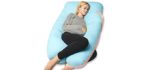 QUEEN ROSE 60in Pregnancy Pillow with Cotton Cover, U Shape Full Body Pillow for Pregnant Women, Maternity Pillow for Sleeping, Blue and Pink