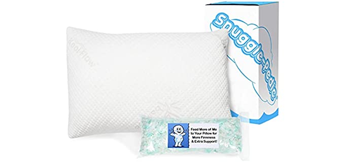 ﻿﻿﻿Snuggle-Pedic Adjustable Shredded Memory Foam Pillow with Cooling Bamboo Cover – GreenGuard Gold Certified, Made in USA – Soft or Firm Luxury Support for Side, Back or Stomach Sleepers – Queen Size
