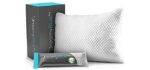 DreamyBlue Premium Pillow for Sleeping - Shredded Memory Foam Fill [Adjustable Loft] Washable Cover from Bamboo Derived Rayon - for Side, Back, Stomach Sleepers - CertiPUR-US Certified (Queen)