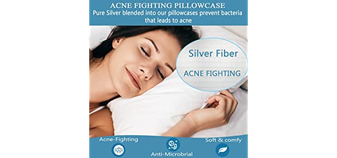 Acne Pillowcase, Silver Technology Anti-Acne Pillow Case, Washable Acne Fighting Pillowcase Silver Pillowcase Maintain Cleaner 19.7''×30'' (1)