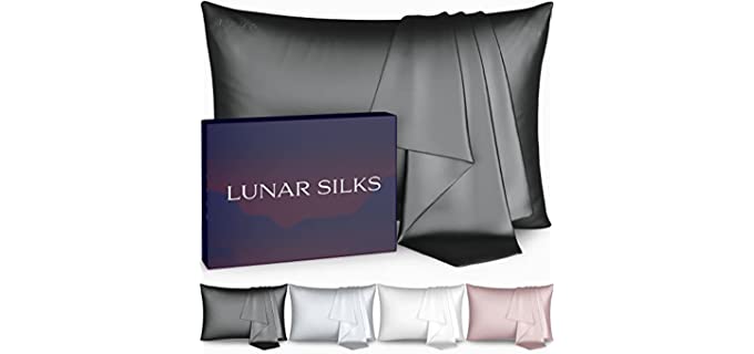 Lunar Silks - Highest Grade 6A Mulberry Real Silk Pillowcase 22 Momme (Both Sides) for Hair and Skin - Acne Free - 1PC in Gift Box (Slate Grey, King)