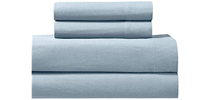 Royal Tradition Heavyweight Flannel, 100 Percent Cotton Split King 5PC Sheets Set for Adjustable Beds, Blue, 170 GSM