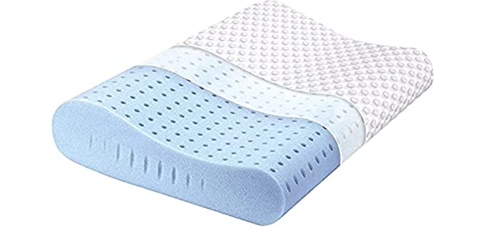 Bed Pillows for Sleeping, Ventilated Gel Memory Foam Contour Pillow, Ergonomic Cervical Pillow for Back, Stomach, Side, Back Sleeper - Washable Removable Cover, Standard Size
