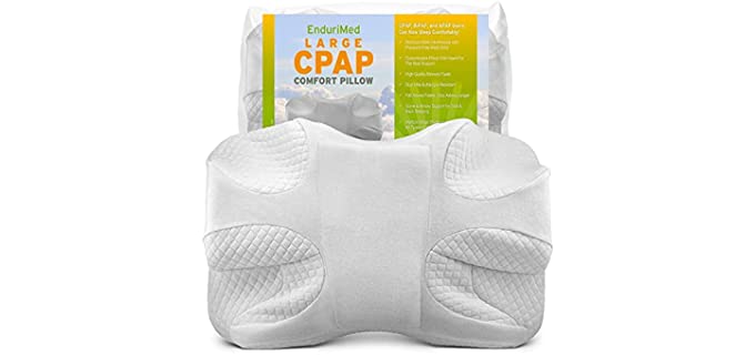 EnduriMed CPAP Pillow - Memory Foam Design Reduces Face Mask Pressure & Air Leaks - 2 Head Rests for Max Comfort - Removable Foam Insert to Adjust Thickness - Stomach, Back, & Side Sleepers