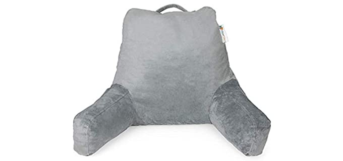 Large Plush Reading Pillow | Shredded Memory Foam Bedrest TV Pillow with Armrests | Great for Adults, Teens, Kids, & Pregnant Woman | Neck, Upper Back, Lumbar, & Coccyx Lower Back Support Cushion
