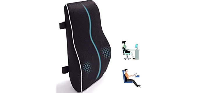 Lumbar Support Pillow for Office Chair Back Support Pillow for Car, Computer, Gaming Chair, Recliner Memory Foam Back Cushion for Back Pain Relief Improve Posture, Mesh Cover Double Adjustable Straps