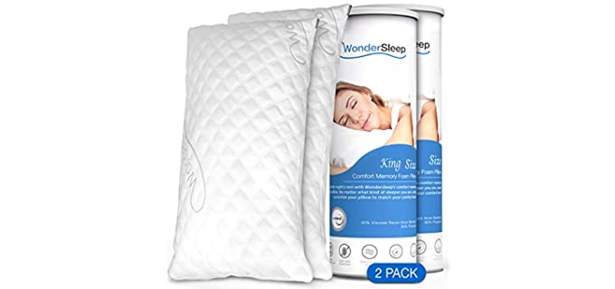 WonderSleep Premium Adjustable Loft [King Size 2-Pack] - Shredded Hypoallergenic Memory Foam Pillow for Home & Hotel Collection + Washable Removable Cooling Bamboo Derived Rayon Cover - 2 Pack King