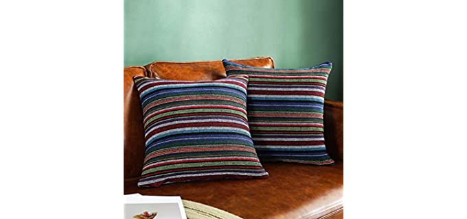 AmHoo Bohemian Retro Stripe Throw Pillow Covers Boho Ethnic Double-Sided Pattern Set of 2 Pillowcase for Couch Sofa Bed Livingroom 18x18Inch Colorful
