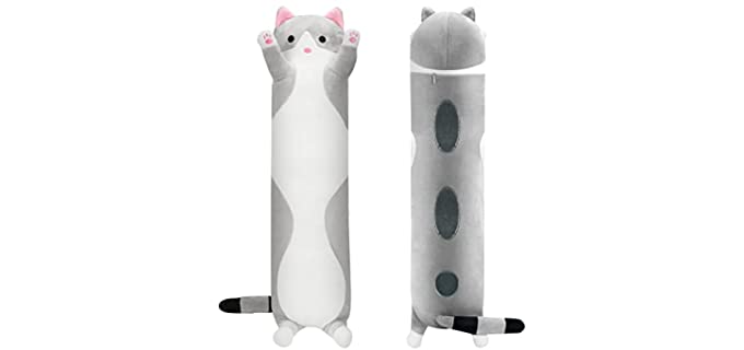 Aslion Cute Plush Cat Doll Soft Stuffed Small Cat Pillow Doll Toy Gift for Kids Girlfriend (Gray, 90cm)