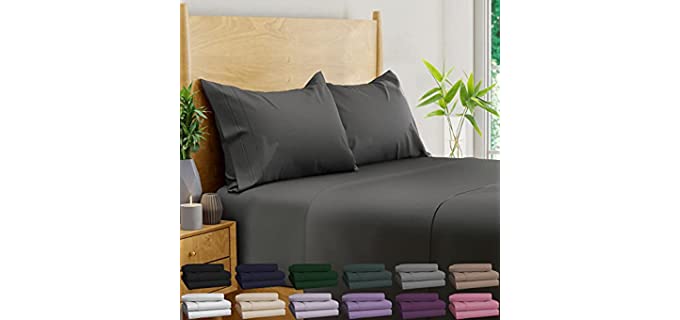 BAMPURE 100% Organic Bamboo Sheets - Bamboo Bed Sheets Organic Sheets Deep Pocket Sheets Bed Set Cooling Sheets Queen Size, Stone Gray