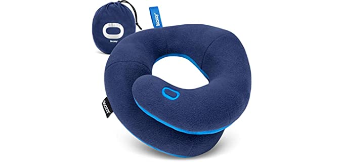 BCOZZY Kids Neck Pillow for Car & Airplane, Perfect Toddler Kids Travel Pillow, Road Trip Essentials, for Kids Boys & Girls, Soft, Washable, Carry Bag, Small Size for 3-7 Years Old, Navy
