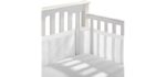 BreathableBaby Breathable Mesh Crib Liner – Deluxe Muslin Collection – White – Fits Full-Size Four-Sided Slatted and Solid Back Cribs – Anti-Bumper