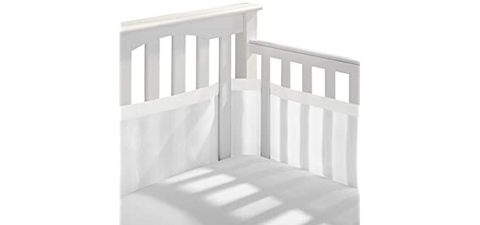 BreathableBaby Breathable Mesh Crib Liner – Deluxe Muslin Collection – White – Fits Full-Size Four-Sided Slatted and Solid Back Cribs – Anti-Bumper