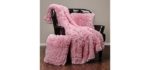 Chanasya Fuzzy Shaggy Faux Fur Throw Blanket and Pillow Cover 3-Piece Set - Lightweight Plush Sherpa Throw (50x65 Inches) and 2 Matching Throw Pillow Covers (18x18 Inches) for Bed Couch - Pink