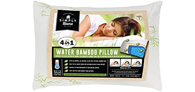 Cooling Memory Foam Bamboo Water Pillow | Hypoallergenic & Adjustable Queen Bed Pillows for Sleeping | Firm & Soft Head Support for Neck Pain & a Washable Zippered Non Toxic Bamboo Case to Stay Cool