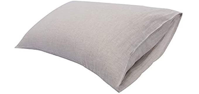 DAPU Pure Stone Washed Linen Pillowcases 1 Pair Woven from 100% Fine French Natural Flax (Natural Linen, Queen)