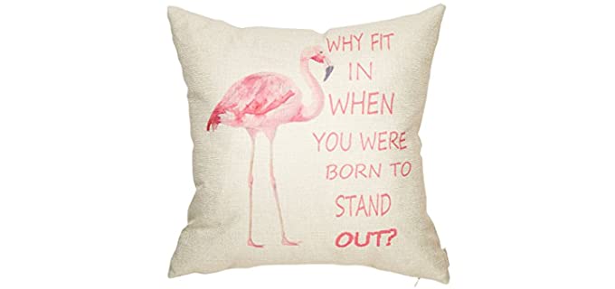 Fahrendom Why Fit in When You were Born to Stand Out Flamingo Décor Motivational Nursery Sign Decoration Cotton Linen Home Decorative Throw Pillow Case Cushion Cover for Sofa Couch 18 x 18 in
