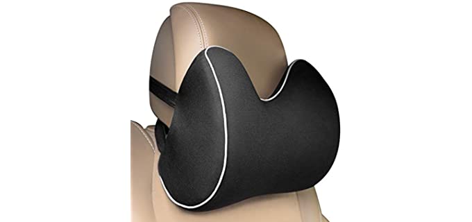 Feagar Car Seat Neck Pillow, Headrest Cushion for Neck Pain Relief&Cervical Support with 2 Adjustable Straps and Washable Cover,100% Pure Memory Foam and Ergonomic Design(Black Car Neck Pillow)