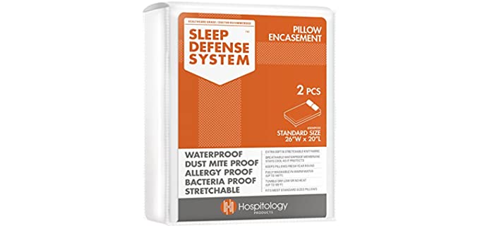 HOSPITOLOGY PRODUCTS Pillow Encasement- Zippered Bed Bug Dust Mite Proof Hypoallergenic - Sleep Defense System - Standard - Waterproof - Set of 2 - 20