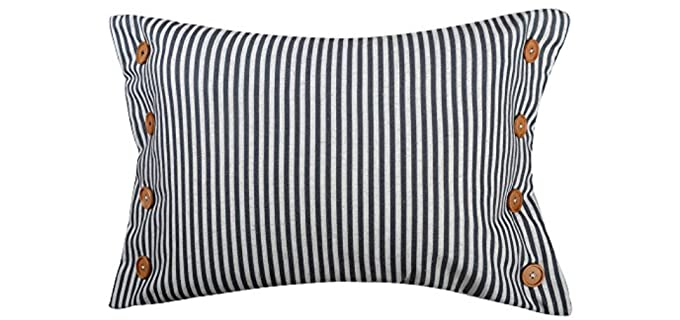 KINGROSE Buttons Decorative Throw Pillow Cover Stripes Pillow Case Farmhouse Cushion Cover for Sofa Couch Bed 16 x 20 Inches Grey