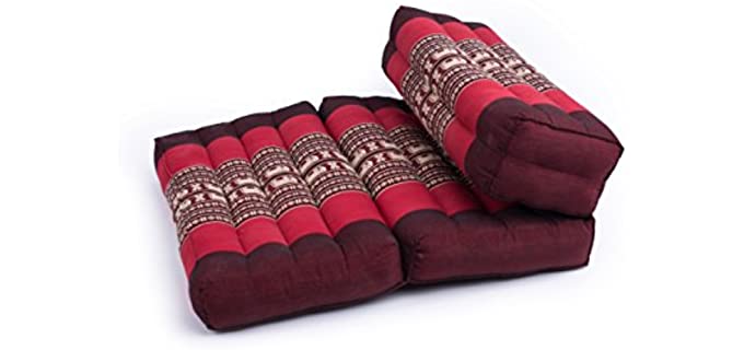 Kapok Dreams Foldable Meditation and Floor Cushion, 100% Kapok Filling, Red Elephants