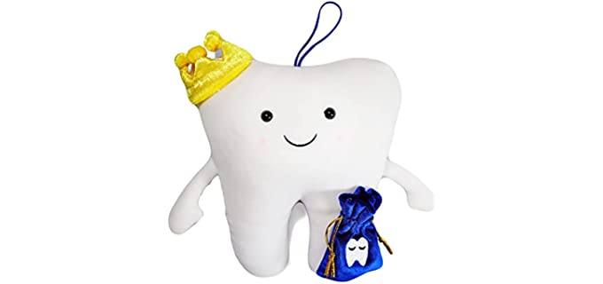 Lullaby comfort - Tooth Fairy Pillow with a Velvet Pouch Tooth Holder in The Front and a Large Pocket in The Back (Blue)
