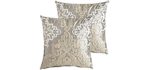 MOTINI Velvet Embroidered Throw Pillow Covers Silver Grey and Beige with Champagne Gold Accent Damask Floral Luxury Boho Square Decorative Cushion Covers Pillow Cases for Sofa Couch Bed Chair, 2 Pack