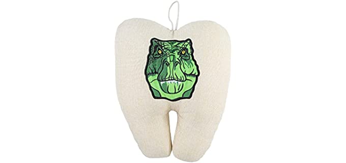 Morxy Tooth Fairy Pillow for Girls and Boys - Dinosaur Tooth Holder for Kids Keepsake - Lost Tooth Pillow for Tooth Fairy - Linen Tooth Fairy Pouch with Back Pocket
