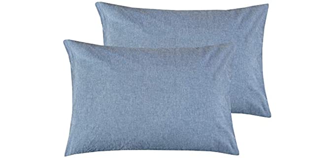 NTBAY Queen Size Stone Washed Cotton Pillowcases, 2-Pack Vintage Style Breathable Pillow Cases, 20 x 30 Inches, Denim Blue