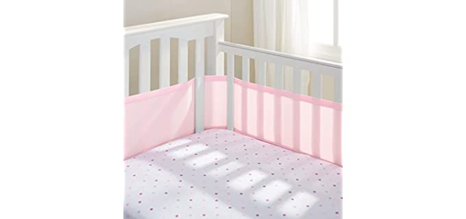 BreathableBaby Breathable Mesh Crib Liner – Classic Collection – Light Pink – Fits Full-Size Four-Sided Slatted and Solid Back Cribs – Anti-Bumper