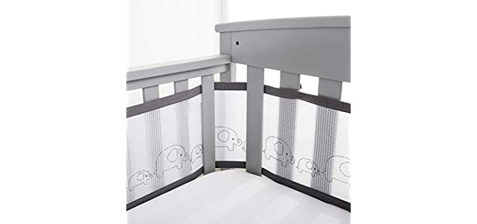 BreathableBaby Mesh Crib Liner Deluxe Embroidered Collection, Elephants, Fits Full-Size Four-Sided Slatted and Solid Back, Anti-Bumper, Assortment