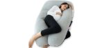Meiz Pregnancy Pillow, Cooling Pregnancy Pillows for Sleeping, Full Body Pregnancy Pillow with Reversible Cooling Jersey Cover & Velvet Cover, Blue & Grey