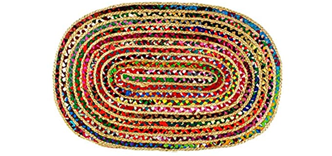 COTTON CRAFT - Hand Woven Reversible Jute & Cotton Multi Chindi Braid Rug - 4 x 6 Feet Oval - This Rug is Made from Multi Color re-cycled Yarns, Actual Product May Vary in Color from The Image Shown